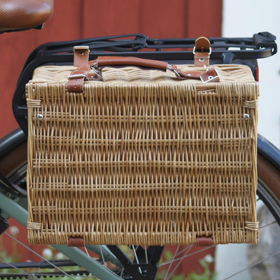 UNUS Fahrradkorb/Picknickkorb aus Weide rechteckig für 2 Personen inklusive Porzellan und Besteck