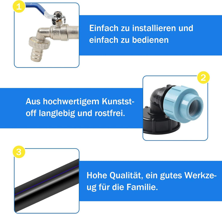 STEEIRO IBC Schwanenhals 3/4" Auslaufhahn,IBC Adapter Tank Ventil Auslaufhahn Wasserhahn für Regenwa