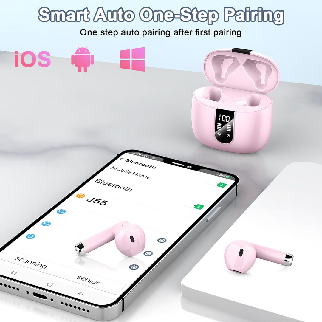 Bluetooth 5.4 Kopfhörer, In Ear Kopfhörer Kabellos mit 4 Mic, 48H Tiefer Bass Spielzeit Wireless Ear