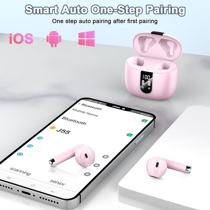 Bluetooth 5.4 Kopfhörer, In Ear Kopfhörer Kabellos mit 4 Mic, 48H Tiefer Bass Spielzeit Wireless Ear