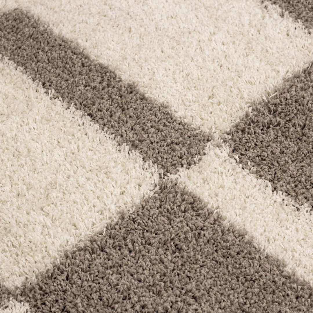 Carpetsale24 Teppich Wohnzimmer Moderne Kariert Design Shaggy Flokati 240 x 340 cm Beige-Creme - Hoc
