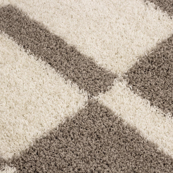 Carpetsale24 Teppich Wohnzimmer Moderne Kariert Design Shaggy Flokati 80 x 150 cm Beige-Creme - Hoch