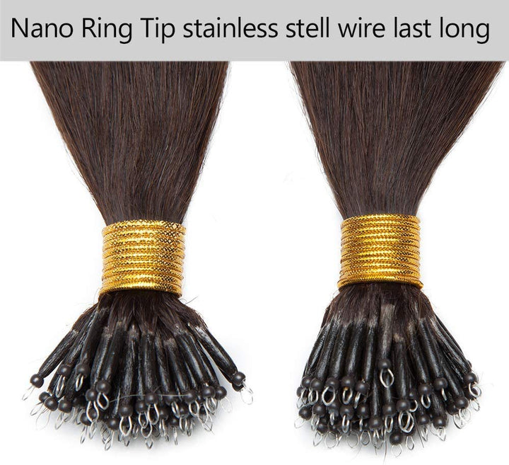 SEGO Echthaar Nanoring Extension 1g Loop Haarverlängerung Haarteile 50 Strähnen 7A 100% Remy Human H