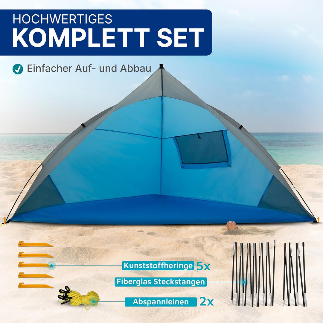 EXPLORER Reise Strandmuschel mit UV Schutz 80+ [240x125x125cm] kleines Packmass [9x32cm] leicht [1Kg