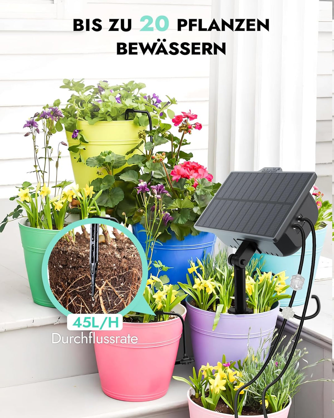 RAINPOINT Solar Bewässerungssystem, Solar Automatische Bewässerung Outdoor für bis zu 15 Topfpflanze