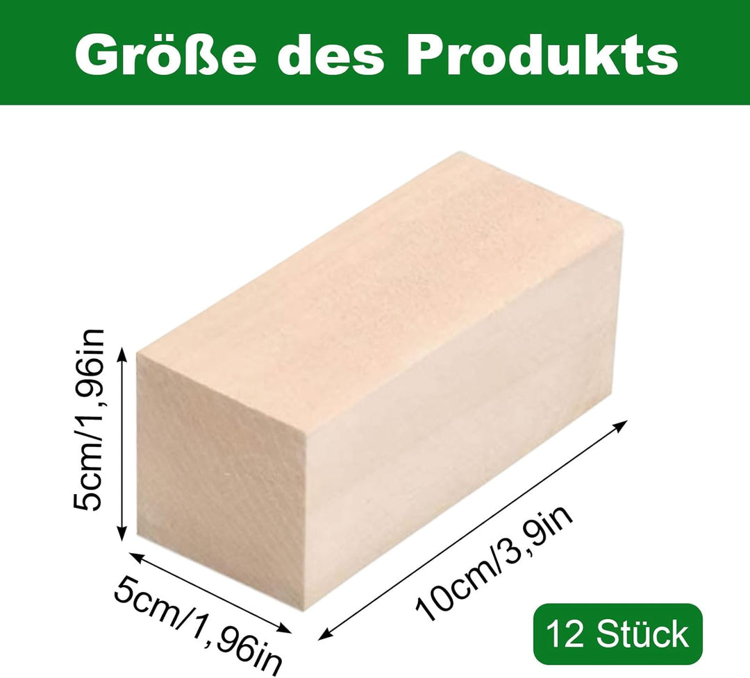 Schnitzholz, 12 Stück Lindenholz Holzblöcke zum Schnitzen, 5x5x10cm DIY Handgeschnitztes Holz, Holzb