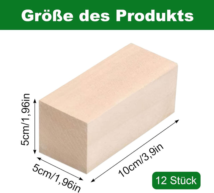 Schnitzholz, 12 Stück Lindenholz Holzblöcke zum Schnitzen, 5x5x10cm DIY Handgeschnitztes Holz, Holzb