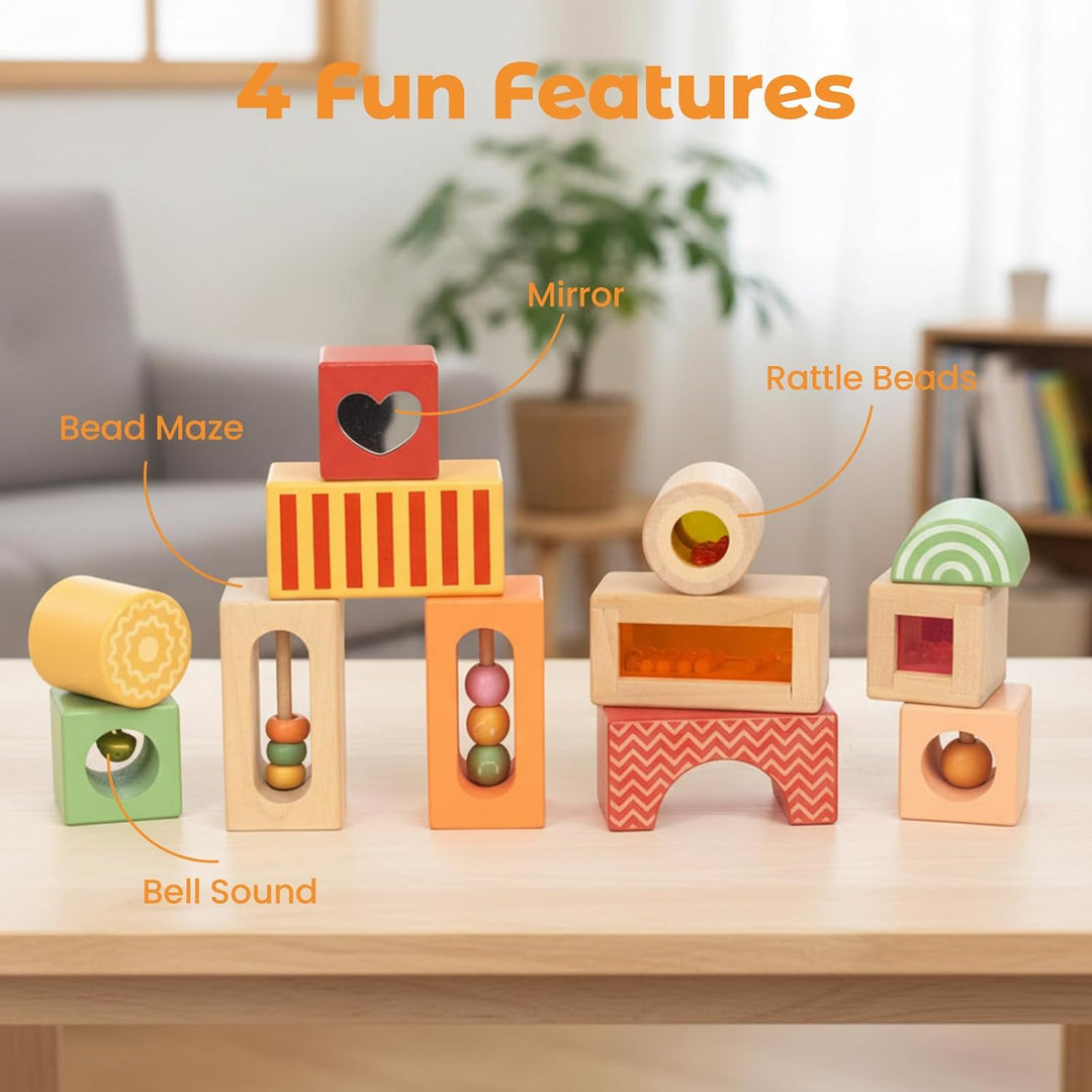 12 Stück Regenbogen Sound Komponenten Kinder Baby Stimme Block Spielzeug Set Bunte Bausteine Klangba