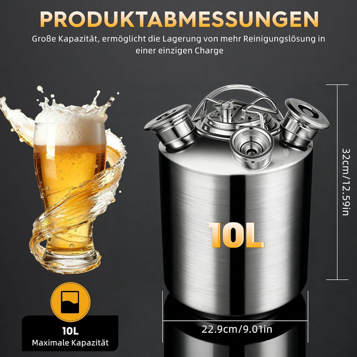 Bierreinigungsfass 10l, 3-Kopf Schankanlagen-Reinigungsset, EnthäLt A, G Und S Keg-Seil Mit Citronel