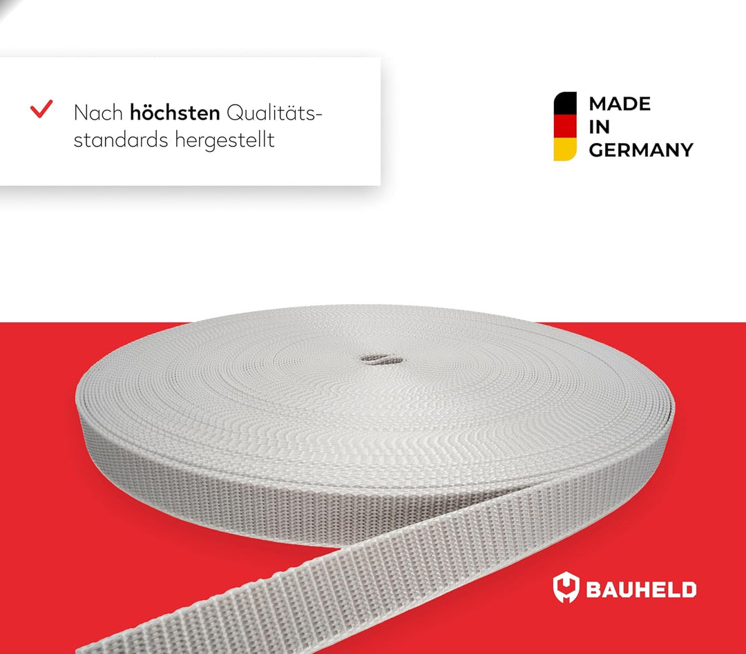 BAUHELD® 50m Rolladengurt 14mm 18mm 20mm 23mm [Made in Germany] Für Rolläden an Türen &amp; Fenster geei