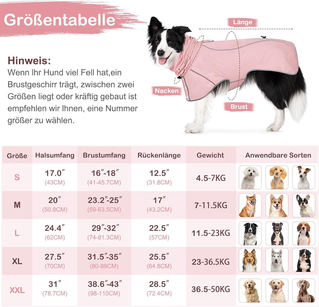 Hunderegenmantel - Wasserdichter Regenjacke für Hunde, Einstellbare Regenmantel für Mittlere, Grosse
