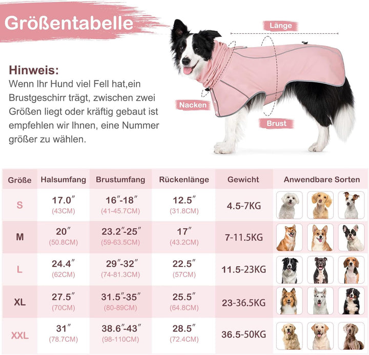 Hunderegenmantel - Wasserdichter Regenjacke für Hunde, Einstellbare Regenmantel für Mittlere, Grosse