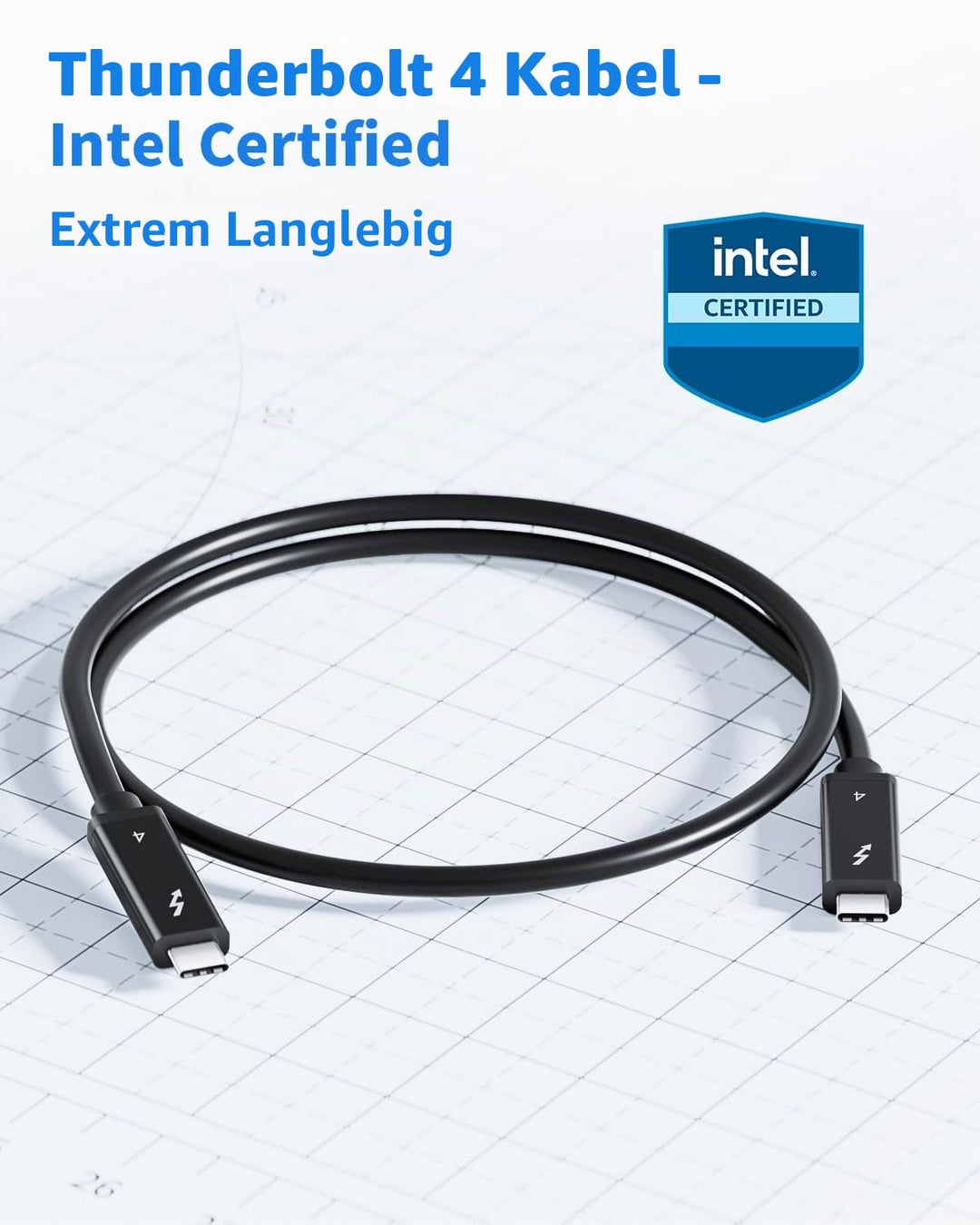 BolAAzuL Thunderbolt 4 Kabel 80cm, USB-C Kabel TB4 8K 60Hz 40Gbps PD 100W zertifiziert USB 4.0 Kabel