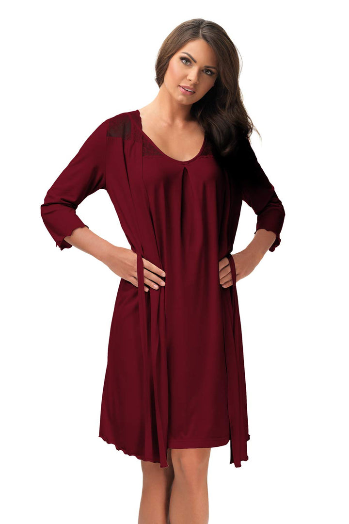 e.Femme Damen Morgenmantel Lena 490 aus Viskose Weinrot 40, Weinrot 40