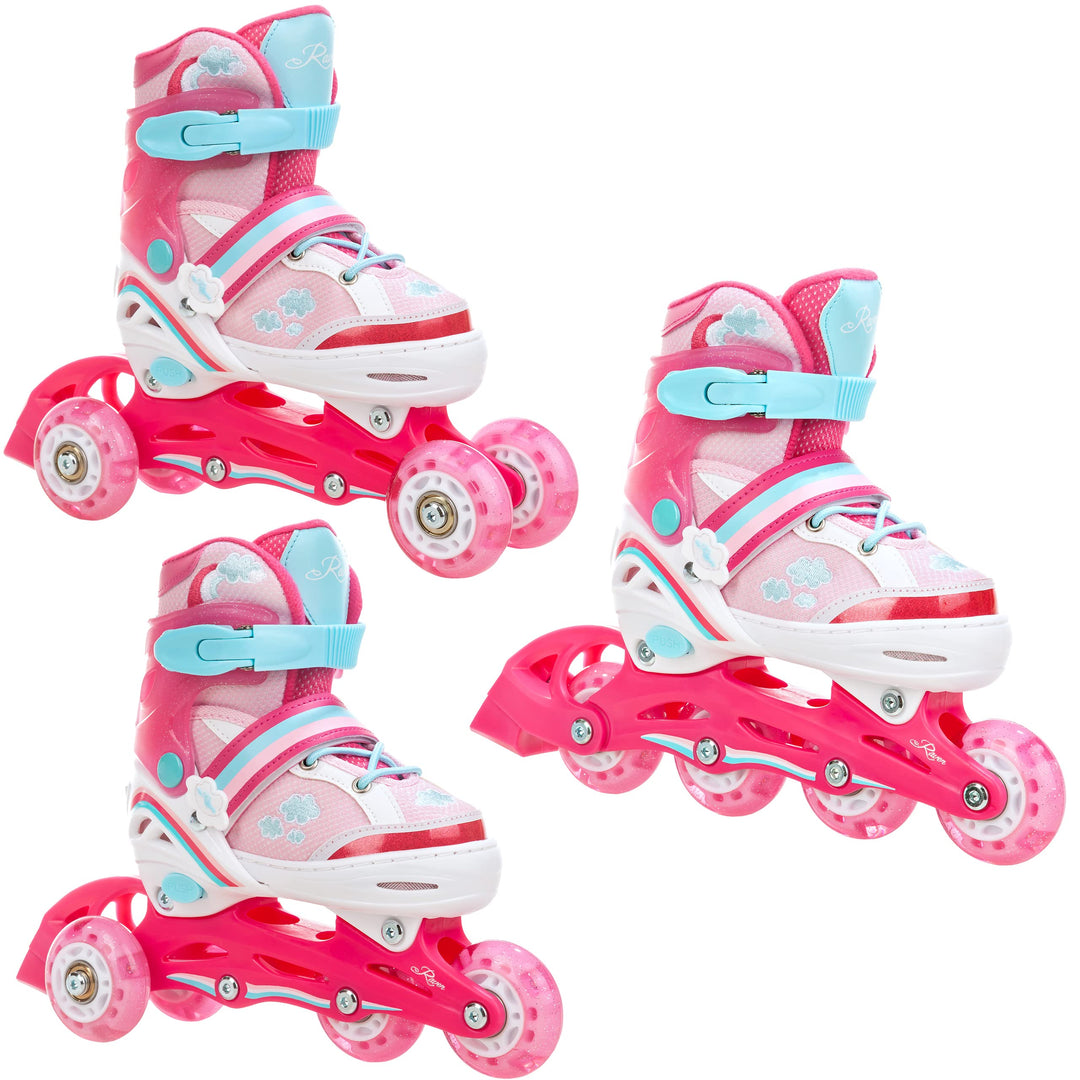 RAVEN 3in1 Inline Skates Triskates Rollschuhe Inliner für Kinder Mädchen verstellbar 27-30 (16,5cm-1