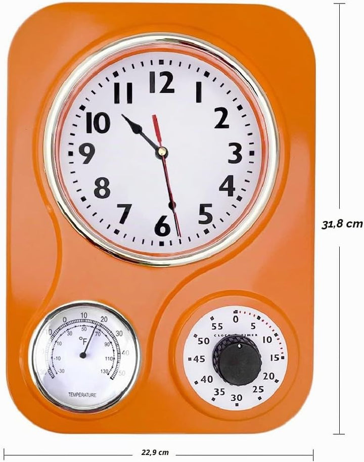 Lily's Home Retro Küchenuhr mit Temperatur und Timer (orange) Orange/Abendrot im Zickzackmuster (Sun