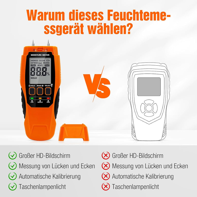 Feuchtigkeitsmessgerät Wand, Feuchtemessgerät Mauerwerk 2 in 1 zwei Pins & Pinless Feuchtigkeitsmess