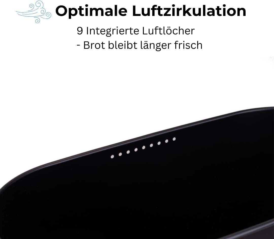 Brotkasten aus Metall mit multifunktionalem Bambusdeckel & Luftlöchern - Brotbox Schwarz für lange F