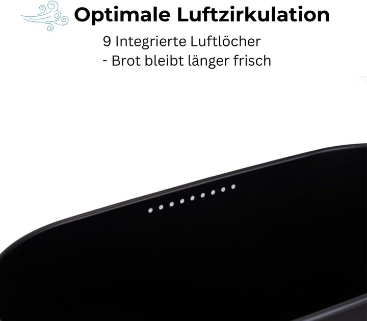 Brotkasten aus Metall mit multifunktionalem Bambusdeckel & Luftlöchern - Brotbox Schwarz für lange F