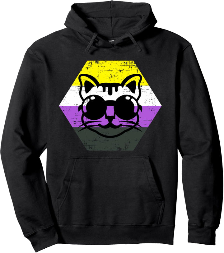 Nonbinary Katzen Pride Nichtbinäre Flaggenfarben Pullover Hoodie