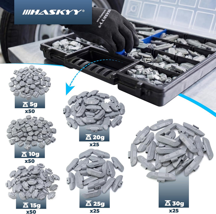 HASKYY 225x Schlaggewichte STAHLFELGEN Auswuchtgewichte Wuchtgewichte 5-30g Sortiment, Stahl