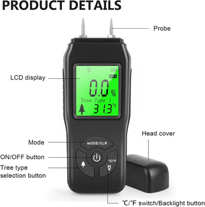 Feuchtigkeitsmessgerät Holz, Feuchtigkeitsmesser Detector, Feuchtemessgerät, Holzfeuchtemessgerät, F