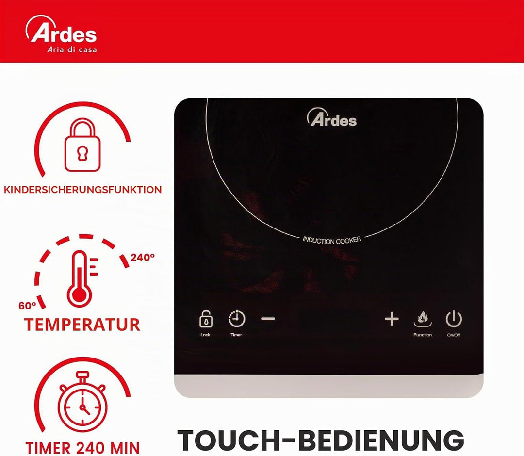 ARDES - Elektroherd mit 2 Induktionsplatten Differenzierte Leistung von 2000 und 1500 Watt Digitalan