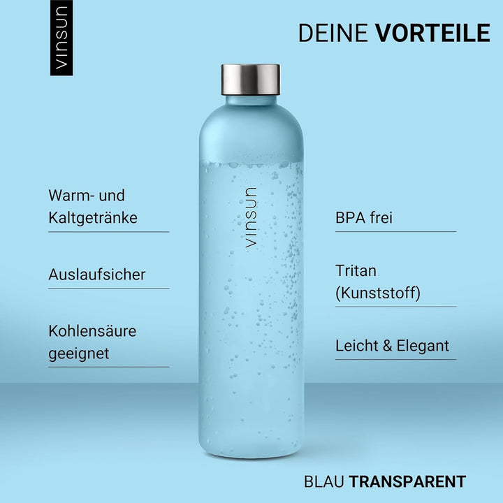 VINSUN Trinkflasche - wiederverwendbar, Kohlensäure geeignet, BPA frei, Tritan - Leichte Wasser Flas
