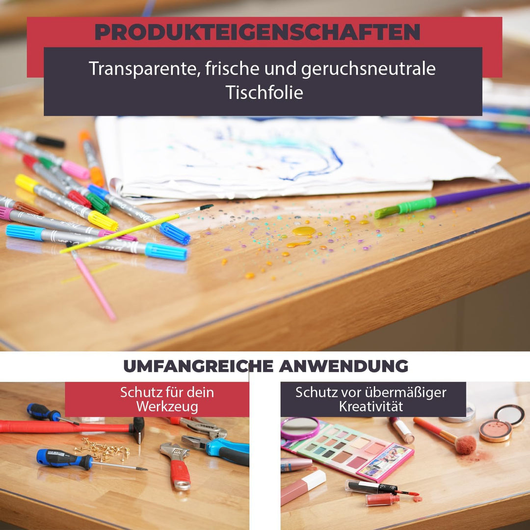 Tischfolie transparent nach mass | glasklar durchsichtige tischdecke | 2 mm tischschutz transparent