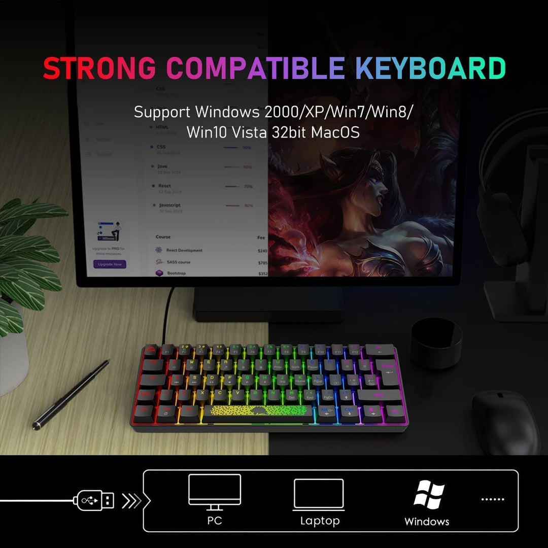 LEAVEN T60-60% Prozent Mechanische Gaming Tastatur, QWERTY Layout Kabelgebundene Tastatur mit Rot Sc