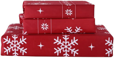 YEPINS Weihnachten Bettwäsche 200x200 Rot Schneeflocken Mikrofaser Weihnachts Motiv Bettbezug Set 3