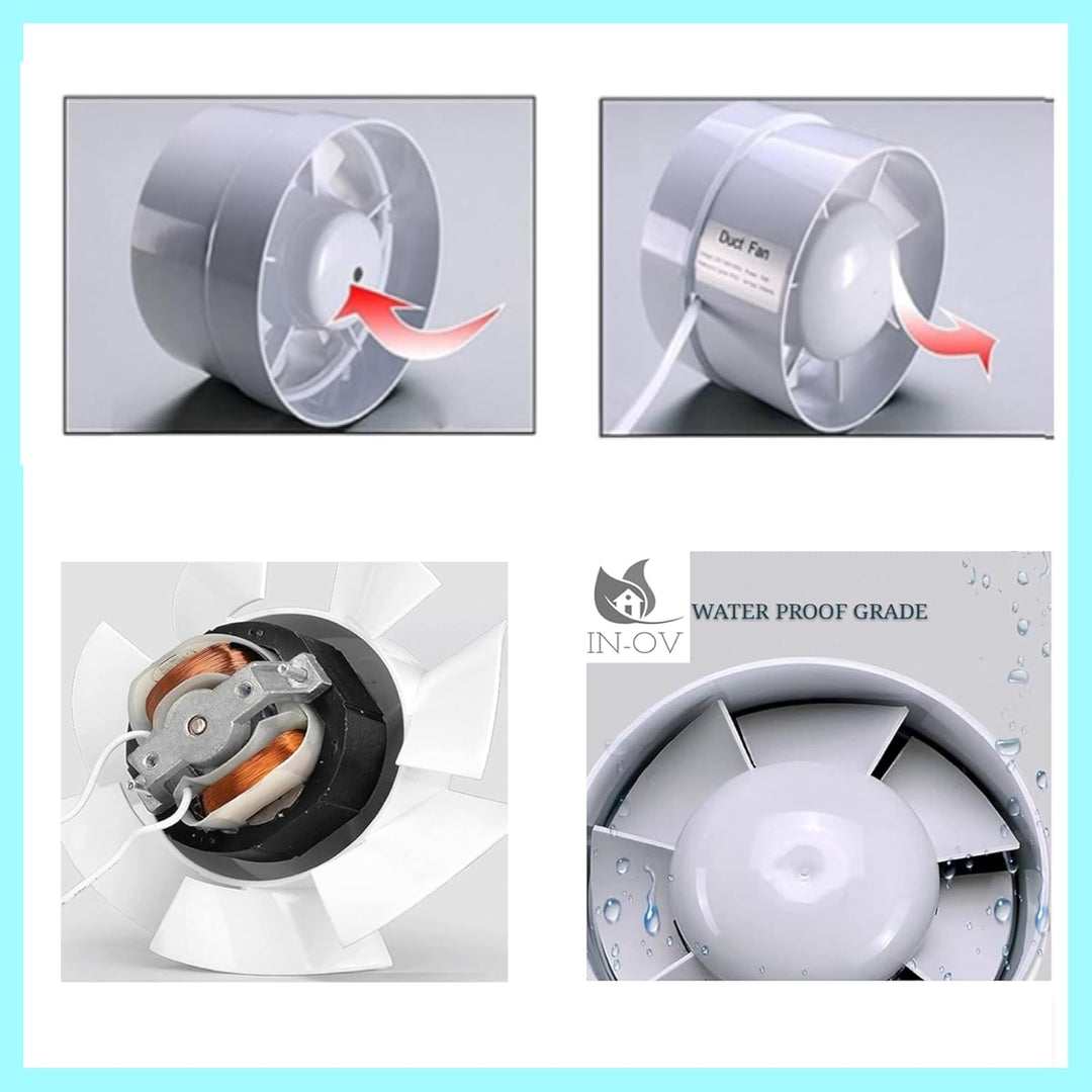 IN-OV - 100mm Luftabsaugventilator, sparsam, 12W/130m³, axialer Absauger in Reihe angetrieben: Bad,