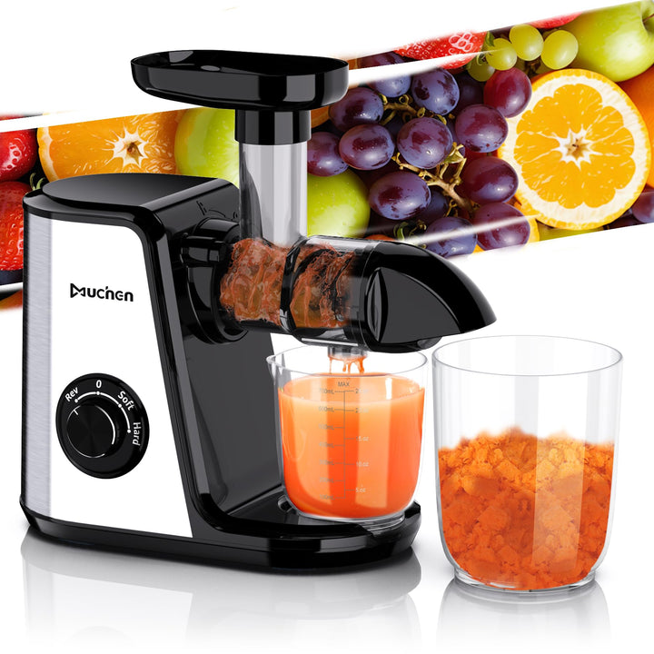 Muchen Slow Juicer Entsafter Gemüse und Obst Testsieger 150W Leiser Motor, Rückwärtszerkleinerung, E