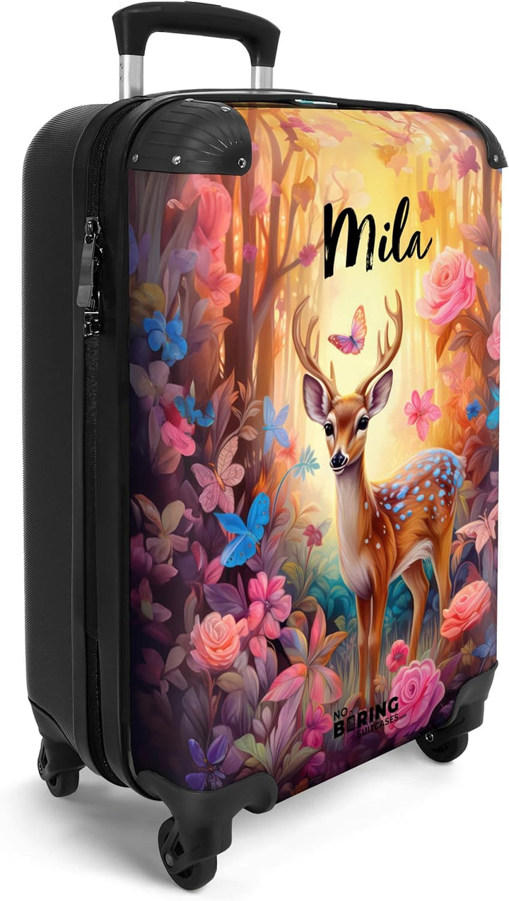 NoBoringSuitcases.com® Kinderkoffer Mädchen - Koffer Kinder Mädchen - Kleines REH mit Blumen - Kinde