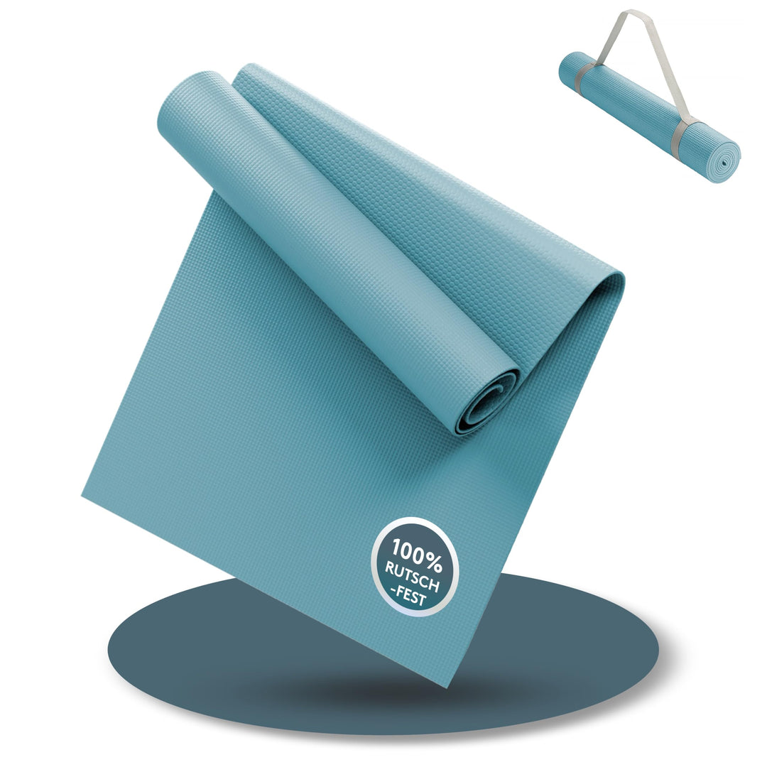 LILENO SPORTS Yoga Matte (180x60cm) inkl. Tragegurt - Sport und Yogamatte extra rutschfest in 4 mm D