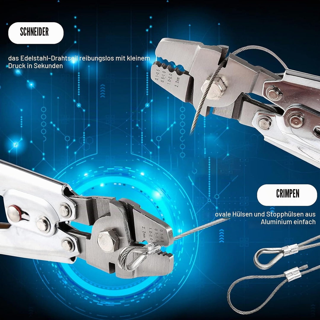 Drahtseil-Crimpwerkzeug, Kabel-Crimps bis 2,2 mm, Edelstahl-Draht-Crimpzange für ovale Aluminiumhüls