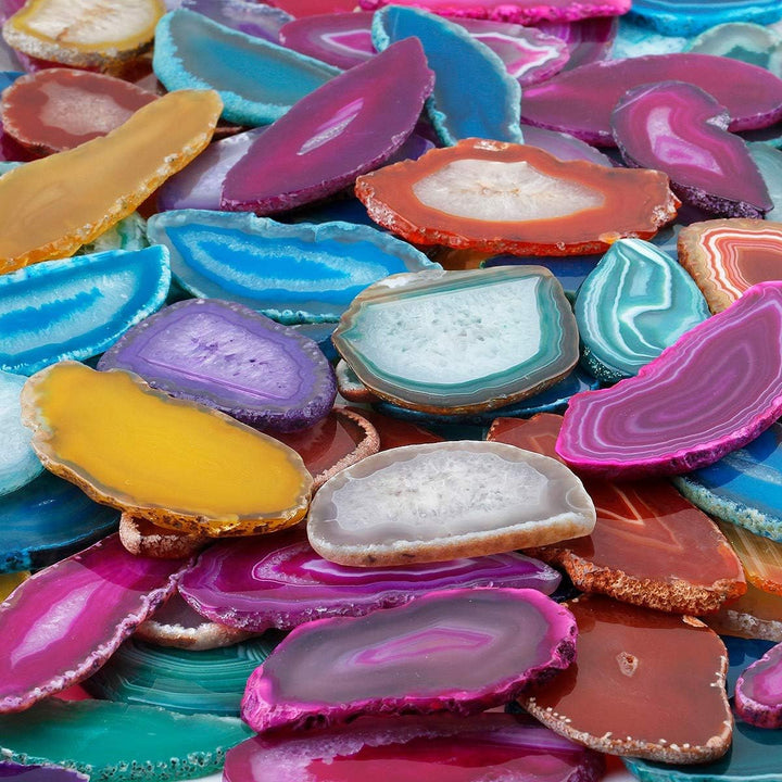 mookaitedecor 12 Stück Natürliche Geode Achat Scheiben, unregelmässige poliert Achat Edelsteine Name