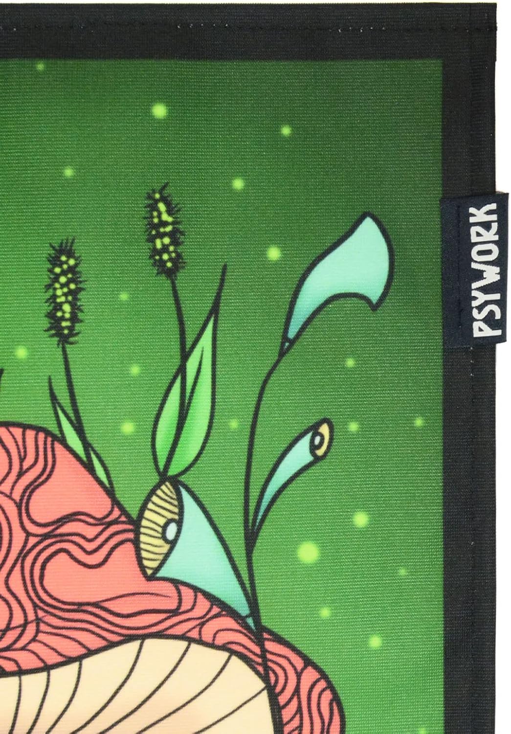 PSYWORK Schwarzlicht Stoffposter Neon | Magic Mushroom Wonderland | 0,3 x 0,45m | UV-aktiv | fluores