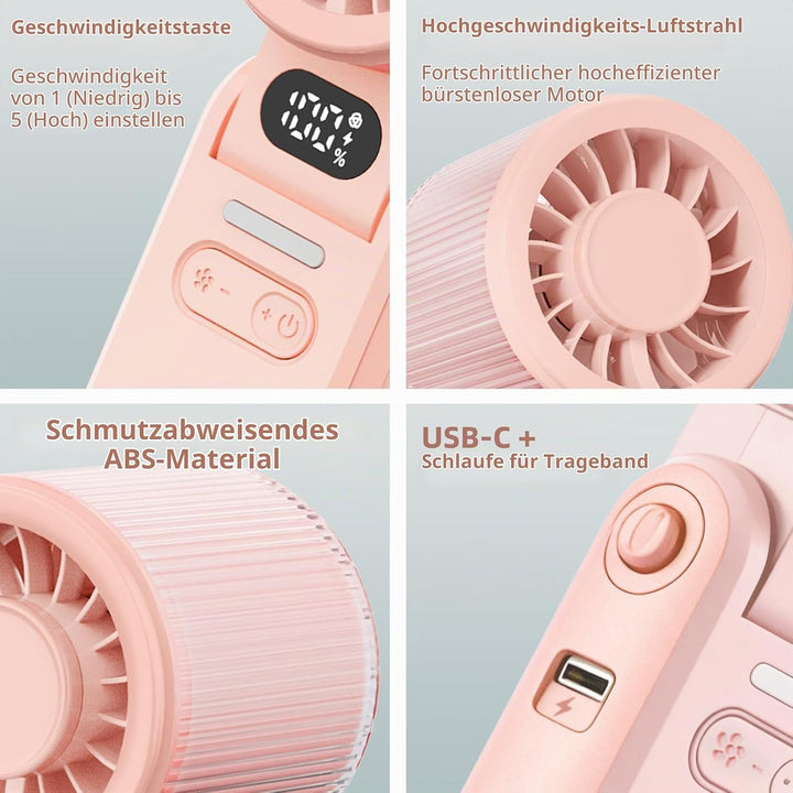 Handventilator Tragbarer Mini Ventilator mit 100 Stufen, USB Ventilator Wiederaufladbarer Akku, 3-in
