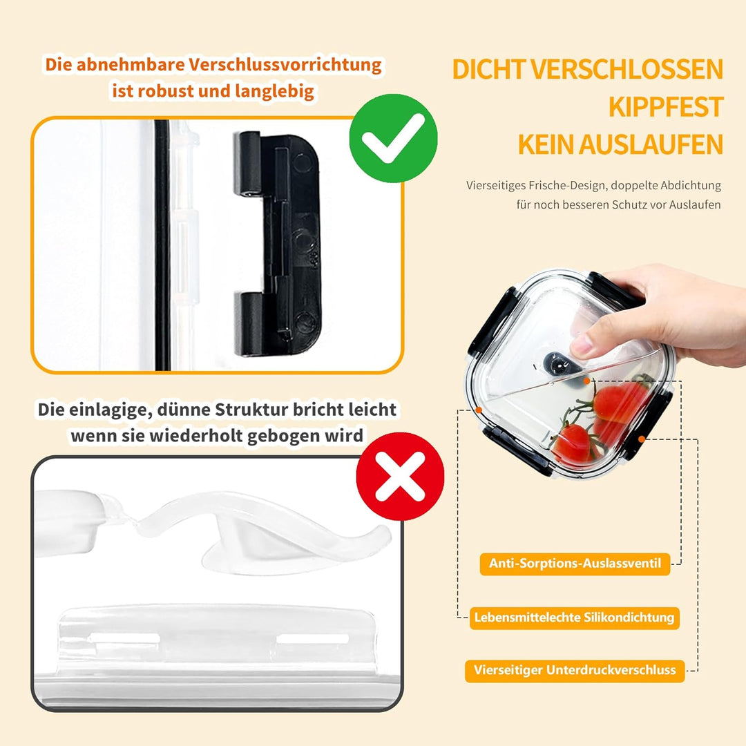 Meal Prep Boxen Glas 2er, Luftdichter Glasbehälter mit Deckel, 520ml Frischhaltedosen Glas mit Decke