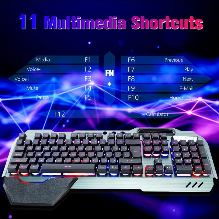 Gaming-Tastatur und Maus-Kombination, graue Metalllegierung,16 LEDs RGB-Hintergrundbeleuchtung, kabe