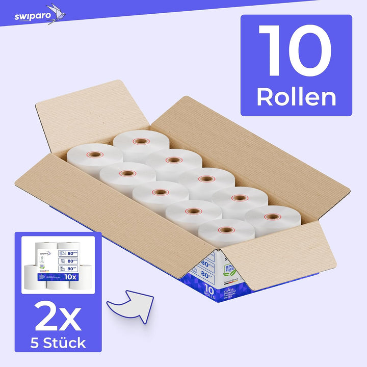 SWIPARO - Thermorollen 80mm x 80m x 12mm - Kassenrollen - Bonrollen zertifiziert für Registrierkasse