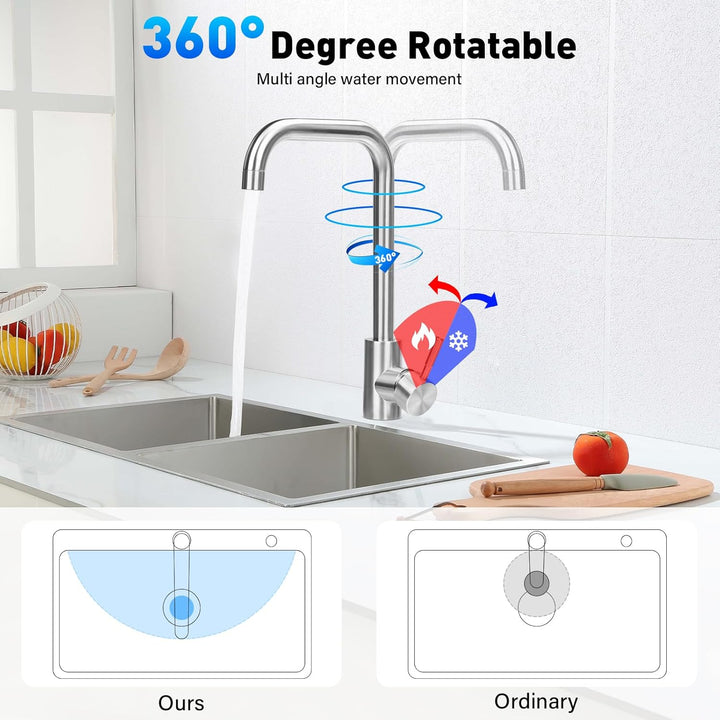 Wasserhahn Küche, Hochdruck Küchenarmatur Edelstahl Armatur Küche, mit 360° Schwenkauslauf | Einhebe