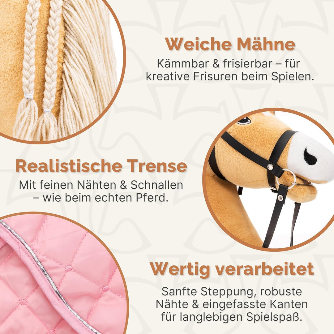 Hobby Horse Set – Grosses Steckenpferd für Kinder mit Decke &amp; Fliegenhaube | Komplettes Hobby Horsin