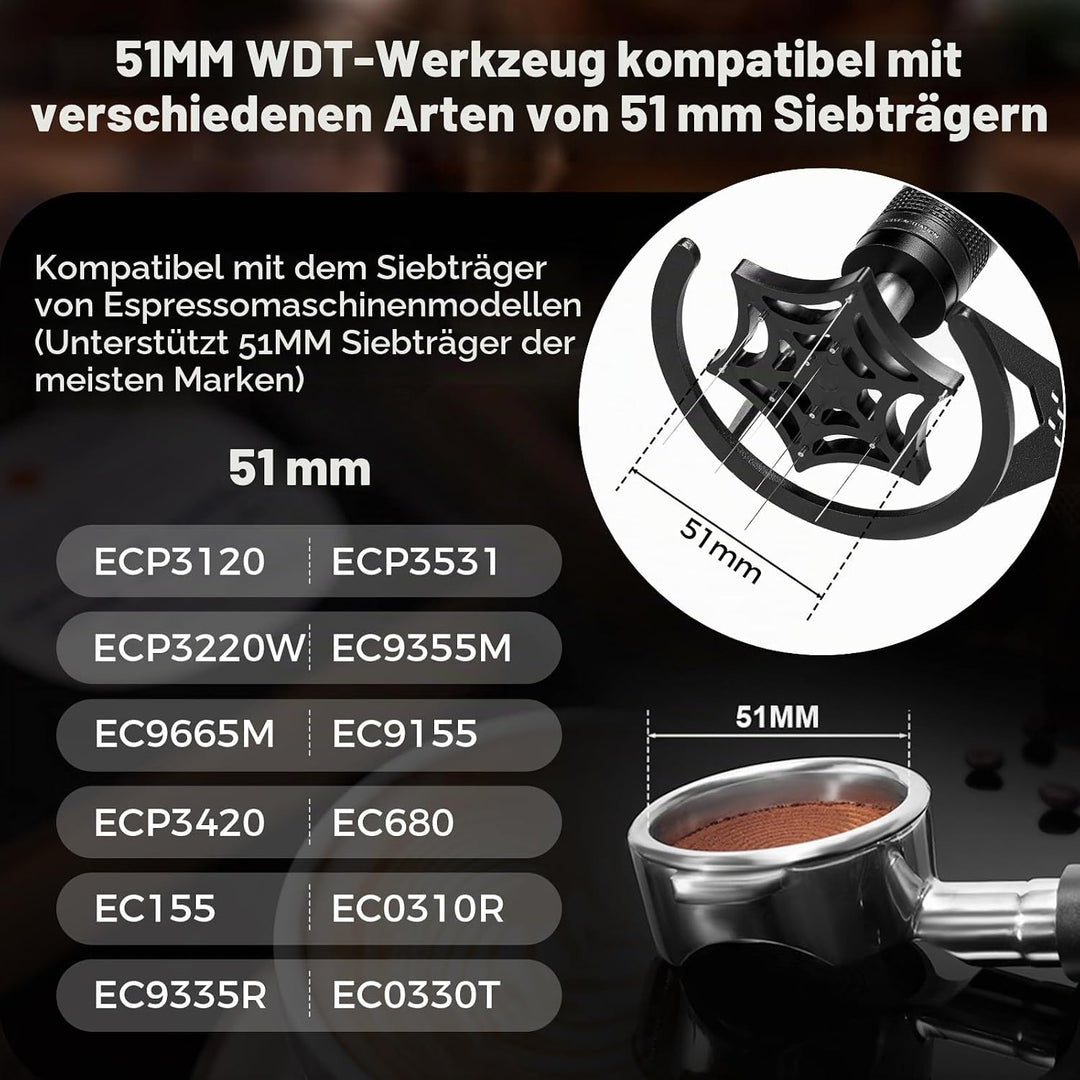 IKAPE Mantis WDT Distribution Tool, 51MM Espresso Rührer Distribution Tool für Barista - 8 Nadel Esp