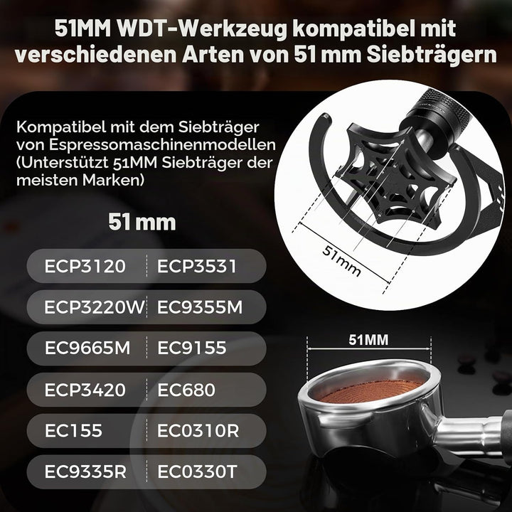 IKAPE Mantis WDT Distribution Tool, 51MM Espresso Rührer Distribution Tool für Barista - 8 Nadel Esp
