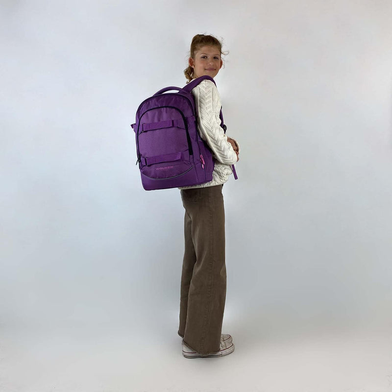 Walker 42041-053 - Schulrucksack Fame 2.0 "Uni Plum" mit 2 Fächern, Vorderfach mit Organizer, Seiten