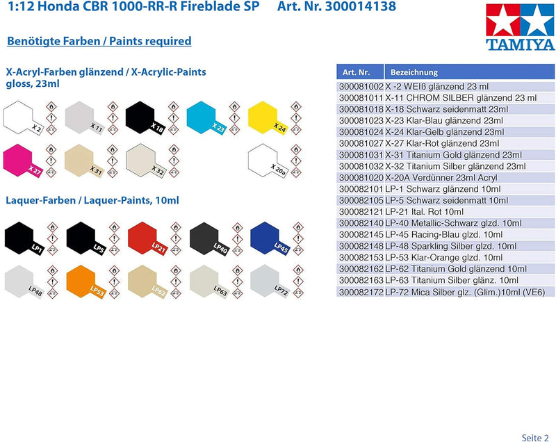 TAMIYA 14138 300014138 1:12 Honda CBR 1000-RR-R Fireblade SP, originalgetreue Nachbildung, Modellbau