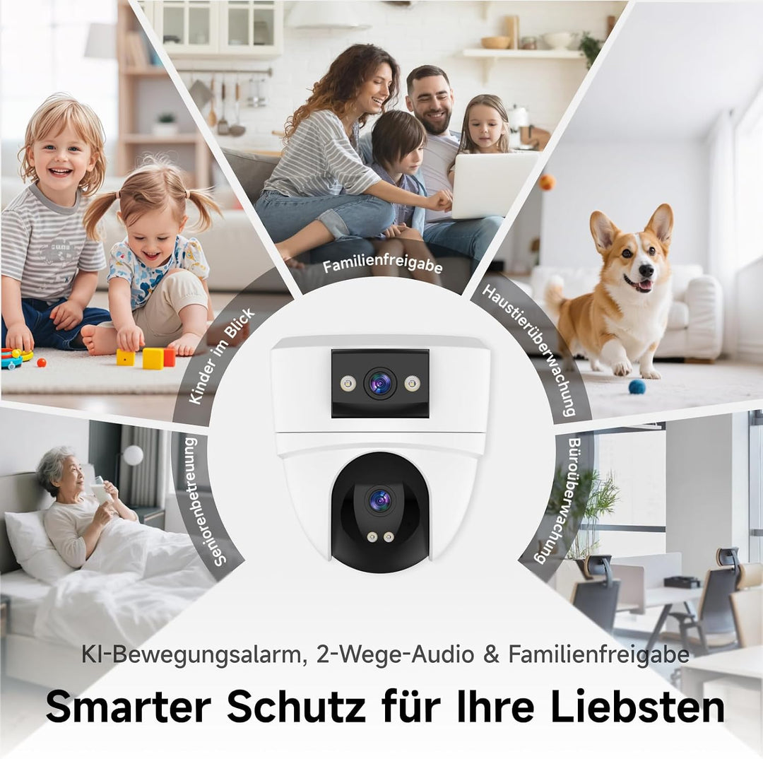 VSTARCAM 6MP Doppelobjektiv Überwachungskamera Innen, Deckenmontage, 2,4G/5G Dualband WiFi, 360° PTZ