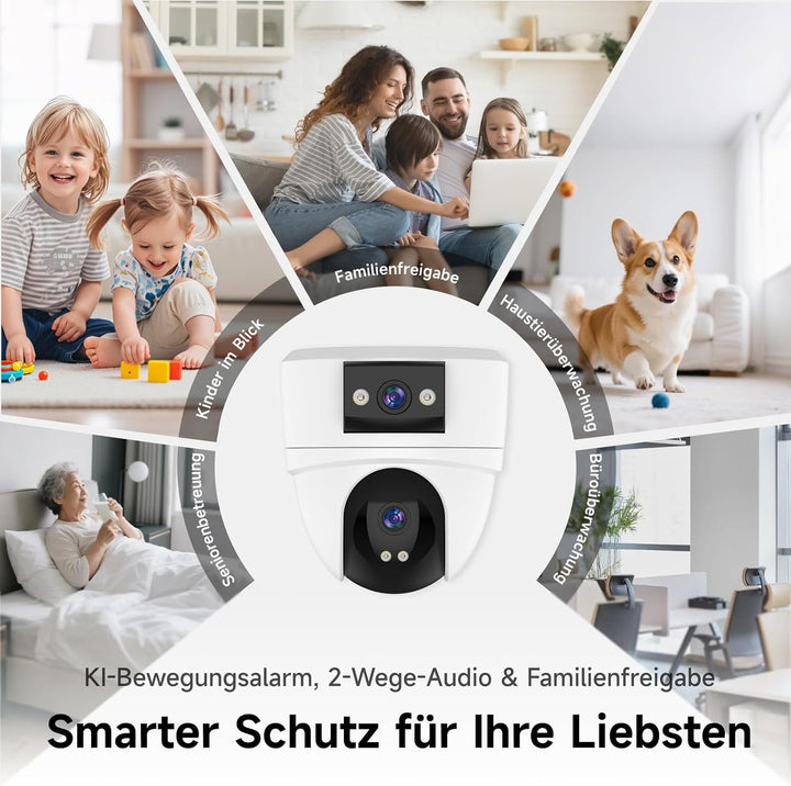 VSTARCAM 6MP Doppelobjektiv Überwachungskamera Innen, Deckenmontage, 2,4G/5G Dualband WiFi, 360° PTZ